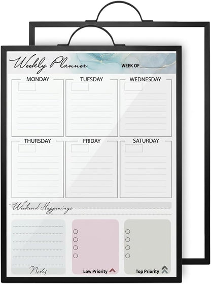 Magnetic Dry Erase Board 12x16 with Foldable Stand, Portable Gold Desktop Whiteboard for Home, Office, School & Kitchen, Includes Weekly & Monthly Magnetic Planner Sheets