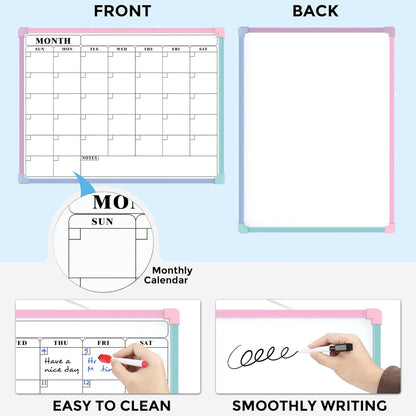 MaxGear Monthly Calendar Dry Erase Board for Wall, 16"x12" Small Hanging Double-Sided White Board, Portable Whiteboard for Planning, Drawing, Memo, to Do List, School, Home, Kitchen, Office