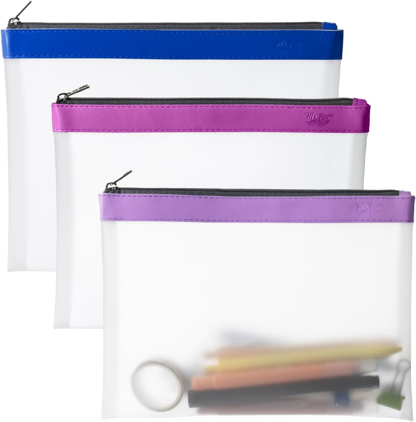 Mr. Pen- Clear Pencil Pouch, 8.50"x4.25", 3 Pack, Durable TPU Material, Medium Water-Resistant Pencil Bags with Smooth Zipper, Multipurpose Clear Pouch for Stationery, School, Office, Travel Supplies