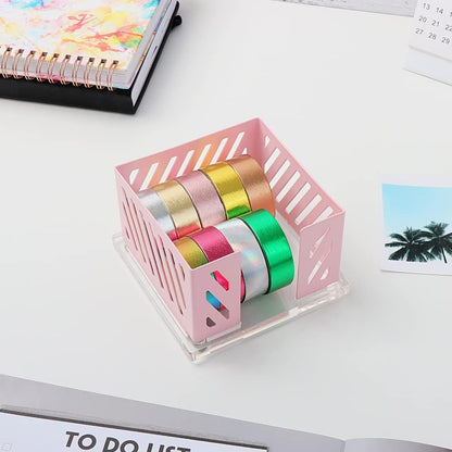 Sticky Note Holder Memo Pad Cube Dispenser 3.5 x 3.5Inch Notepad Holder Acrylic Base Purple Metal Mesh Desk Organizer for Home Office Supplies (Purple Memo Pad Holder)