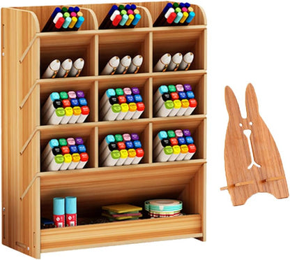 Marbrasse Wooden Desk Stationary Organizer, Multi-Functional Pen Holder, Storage Rack for School Home Office Art Supplie (B16-Cherry Color)