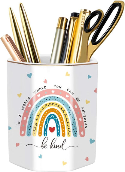 Pen Holder, Pencil Holder for Desk, Marble Desk Organizer Cute, Durable Ceramic Pencil Cup, Decorative Makeup Brush Holder Cup, Stationery Holder for Office, Home, Gray Marble