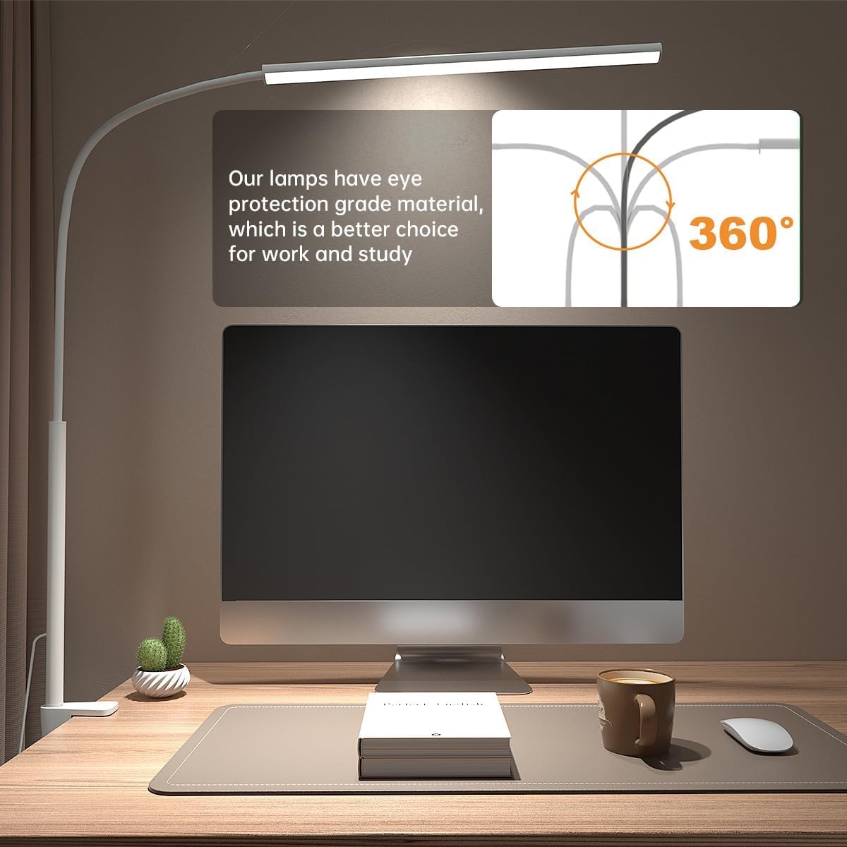 LED Desk Lamp with Clamp, Eye-Protection Clip on Desk Lamp, 5 Modes 10 Brightness Adjustment, 360°Flexible Gooseneck Lamp for Home Office ，Lights with USB Adapter (Black, Mini)