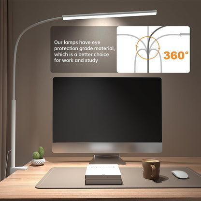 LED Desk Lamp with Clamp, Eye-Protection Clip on Desk Lamp, 5 Modes 10 Brightness Adjustment, 360°Flexible Gooseneck Lamp for Home Office ，Lights with USB Adapter (Black, Mini)
