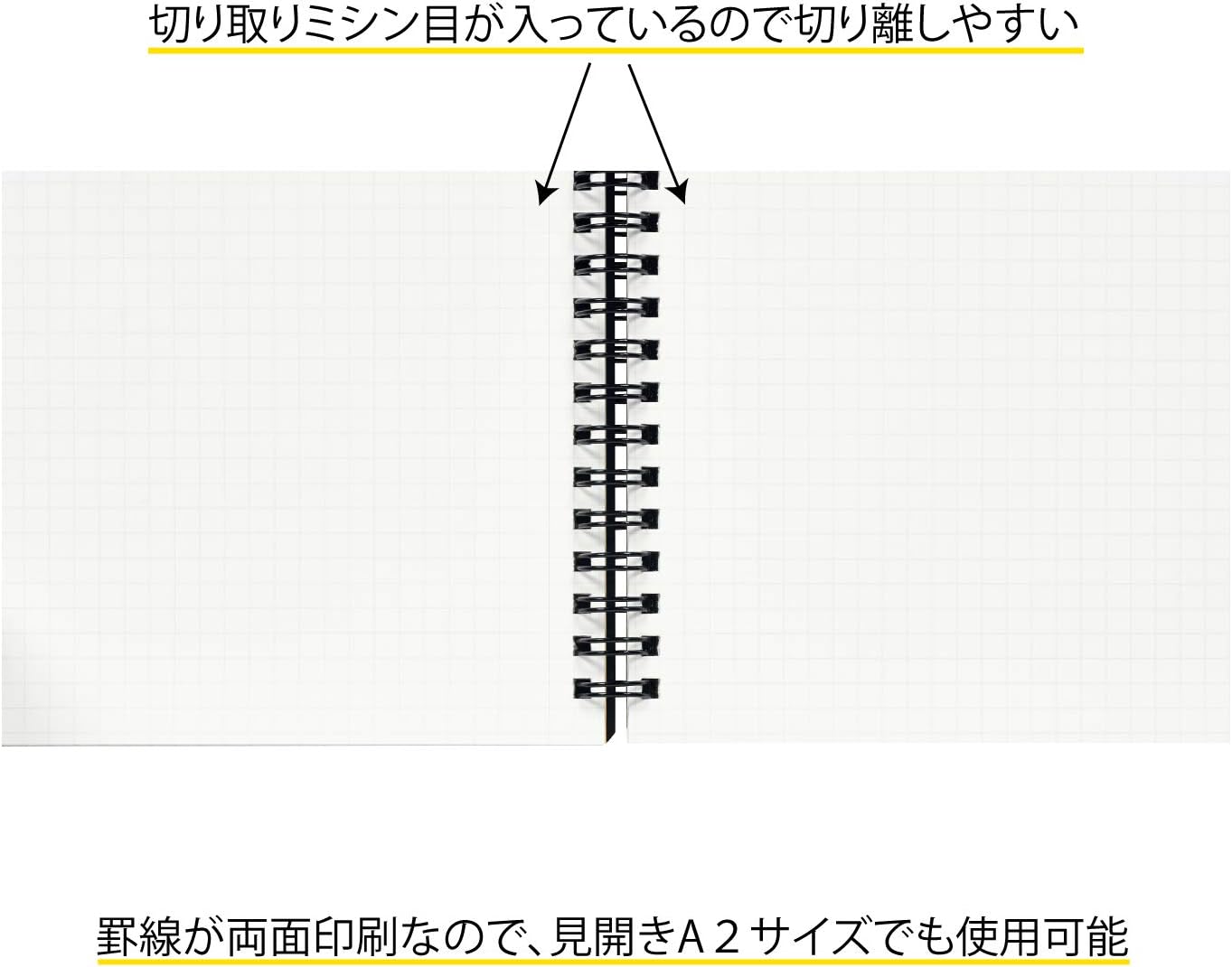 Maruman Mnemosyne Grid Notebook- Horizontal A4 Layout, 8.27" x 11.69", 70 Sheets / 140 Pages, 5mm Graph Paper Journal, Perforated Pages & Wire-Bound to Lay Flat, Black, Made in Japan