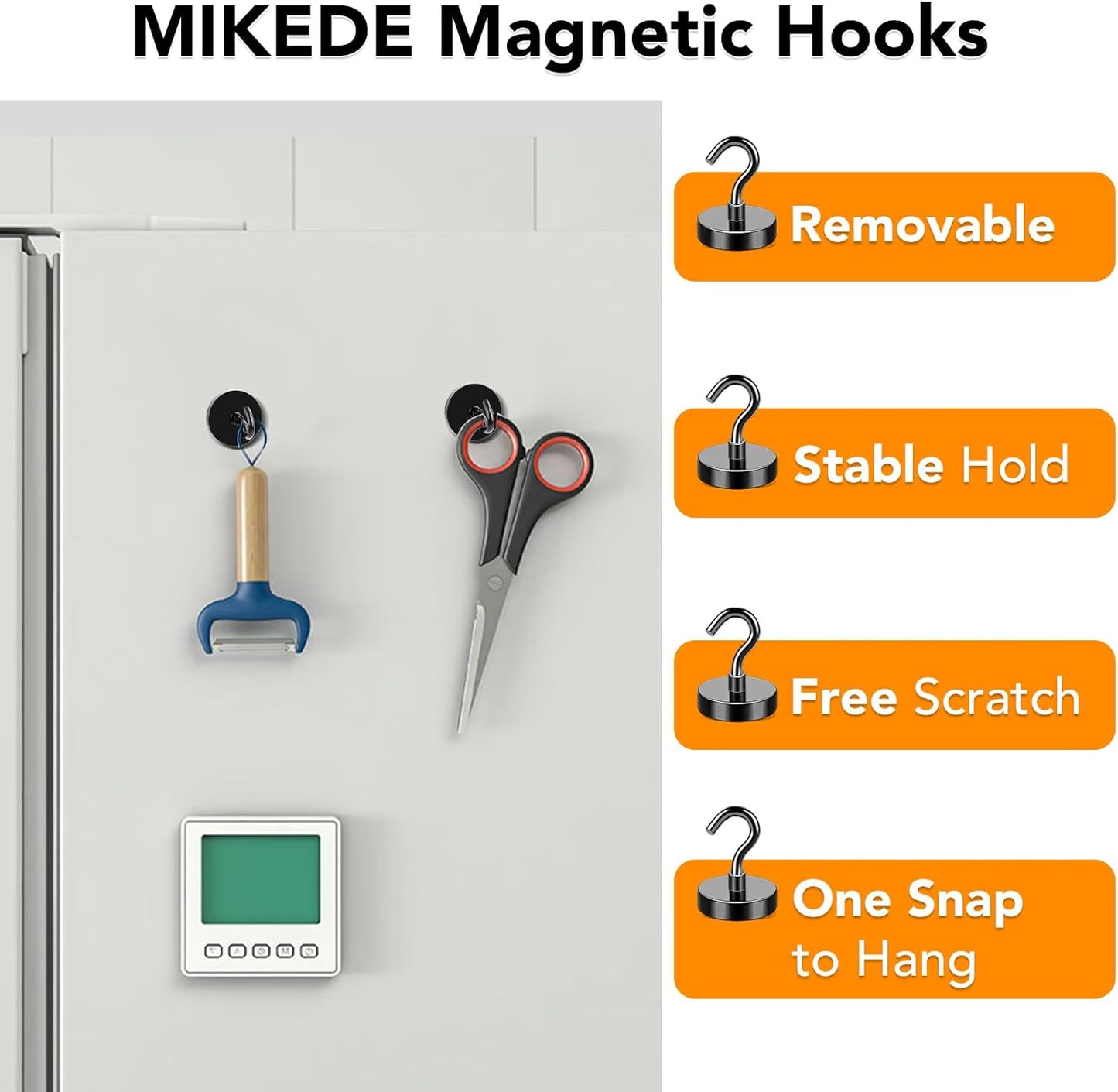 MIKEDE Black Magnetic Hooks 85Lbs Heavy Duty Earth Magnets with Hooks for Cruise Cabin Strong Magnet Hooks for Hanging Super Metal Magnetic Hanger for Grill Fridge Kitchen - Pack of 10