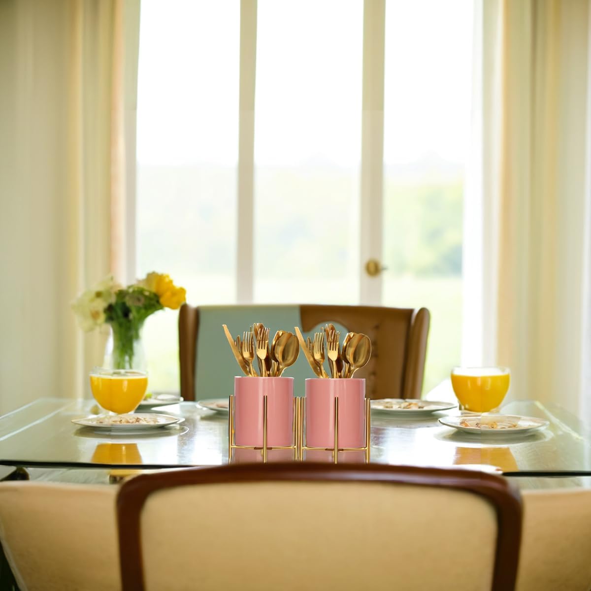 Gold Pencil Cup Sturdy Metal Frame With White Ceramic Pen Holder For Desks and kitchen Appliance Holders