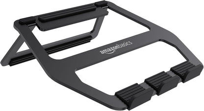 Amazon Basics Aluminum Portable Foldable Laptop Stand with Ventilated Cooling, Anti-Slip Design, Travel-Friendly, for Laptops up to 13", Black