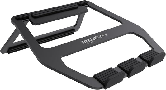 Amazon Basics Aluminum Portable Foldable Laptop Stand with Ventilated Cooling, Anti-Slip Design, Travel-Friendly, for Laptops up to 13", Black