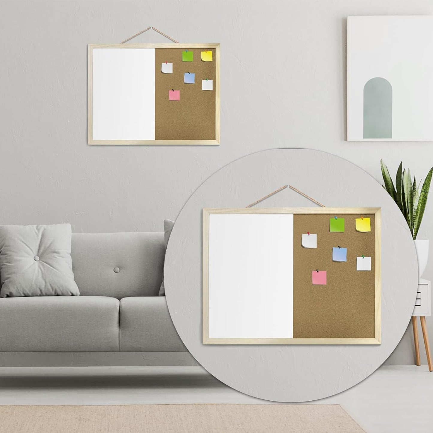 GDMINLO 16.5 x12.6 Inches Dry Erase Cork Bulletin Combination Board, Notice Memo Wall Mounted Vision for Home, School and Office(Pins, Eye Bolts, gaskets, Screws)