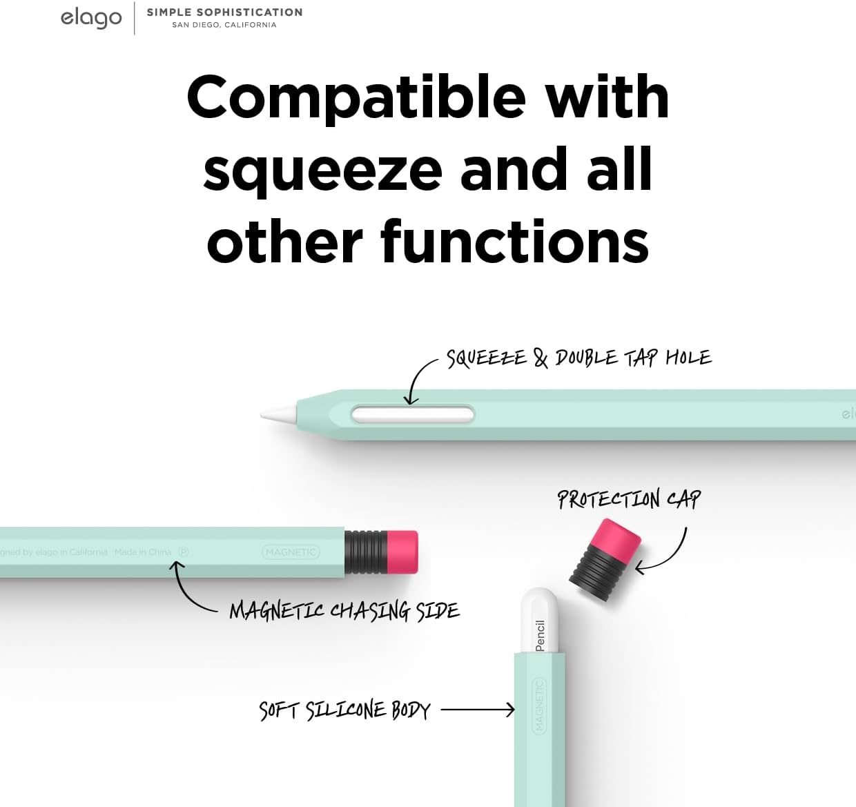 elago Compatible with Apple Pencil Pro Case & Apple Pencil 2nd Generation Case, Compatible with Magnetic Charging, Double Tap, Squeeze, Haptic (Must Read Installation Instructions) [Lovely Pink]
