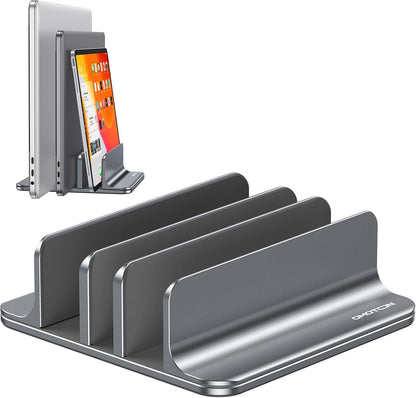 OMOTON Vertical Laptop Stand [Updated Double Version], Desktop Aluminum Mac Book Stand with Adjustable Dock Size, Fits All Mac Book, Surface, Chrome Book and Gaming Laptops (Up to 17.3 inch) (Black)