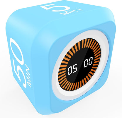 Rotating Cube Visual Pomodoro Timer 5, 25, 10 50 Minutes Preset + Custom Countdown, Rechargeable Desk Productivity Flip Timer with Detachable Silicone Cover for ADHD Study Work Kitchen School (White)