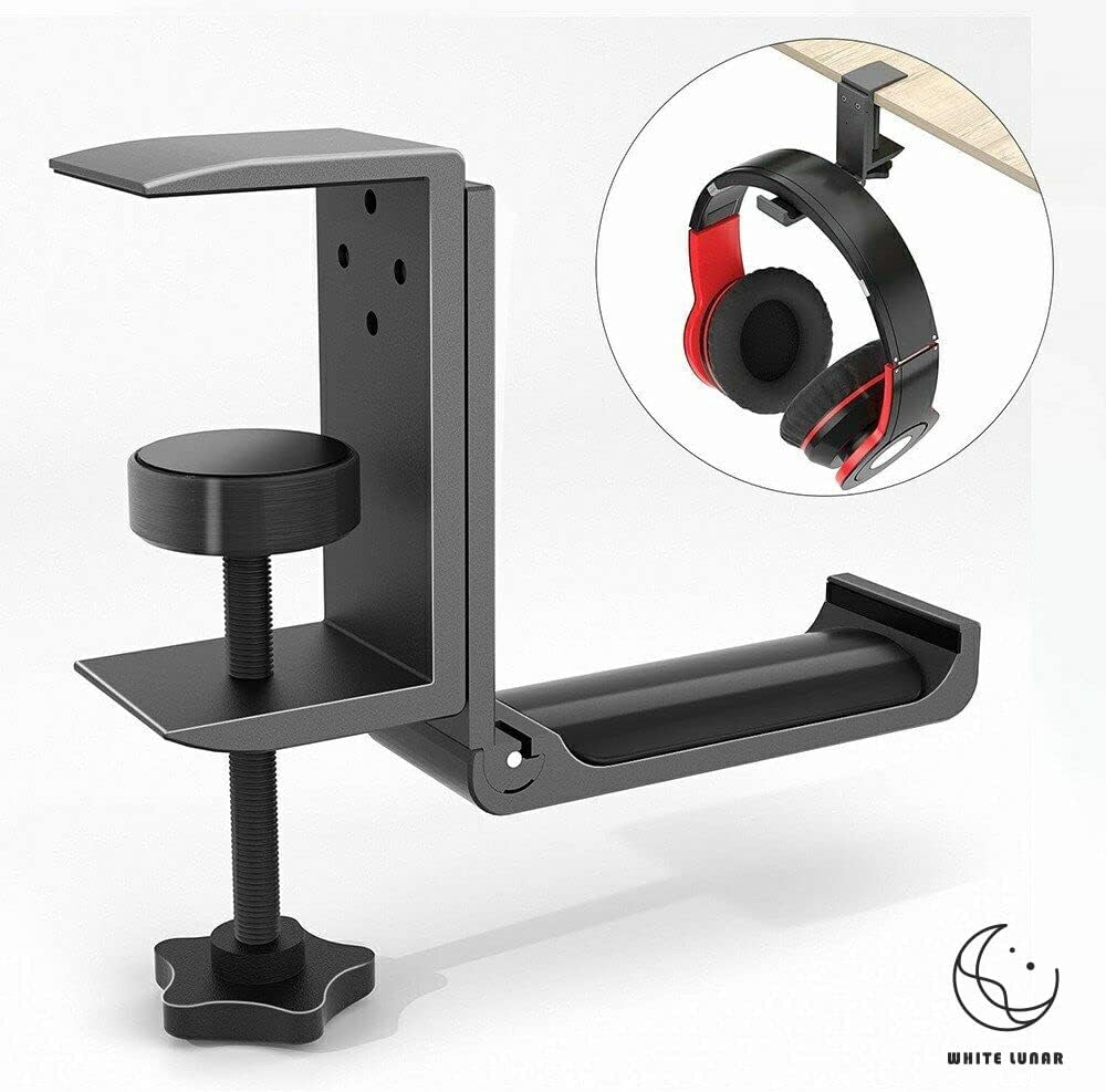Under Desk Headphone Hanger, Foldable Aluminum Headset Hook for Clean Desk Setup, Space Saving Clamp Mount for Gaming & Home Office
