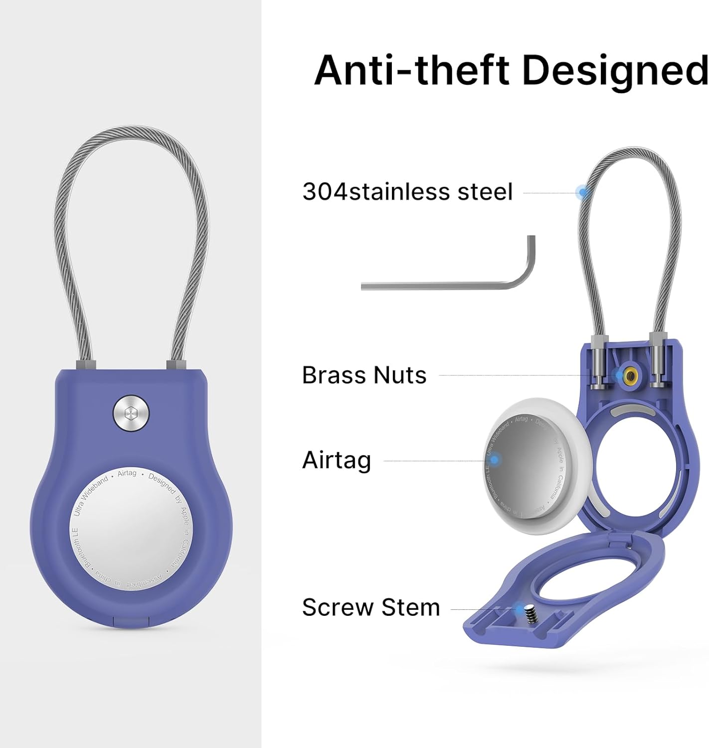 Air Tag Holder - (4 Pack) Air tag Lock Keychain with Wire Cable Compatible with Apple AirTag,Ultra Durable Anti-Lost Protective Case with Keyring for Luggage, Key, Backpack, Pet, Bag, Black