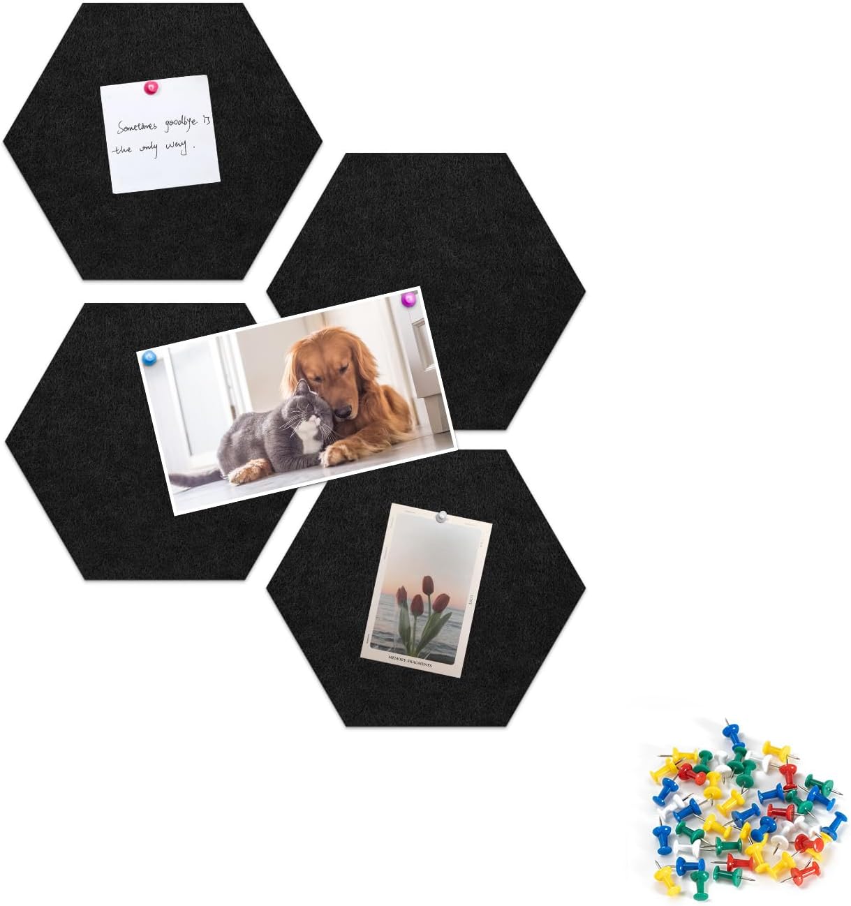8 Pack Hexagon Felt Bulletin Board Tiles - 12" Large Thick Pin Board for Walls with 30 Push Pins, DIY Boards for Office Home School Decor, Aesthetic Hex Cork Board Alternative