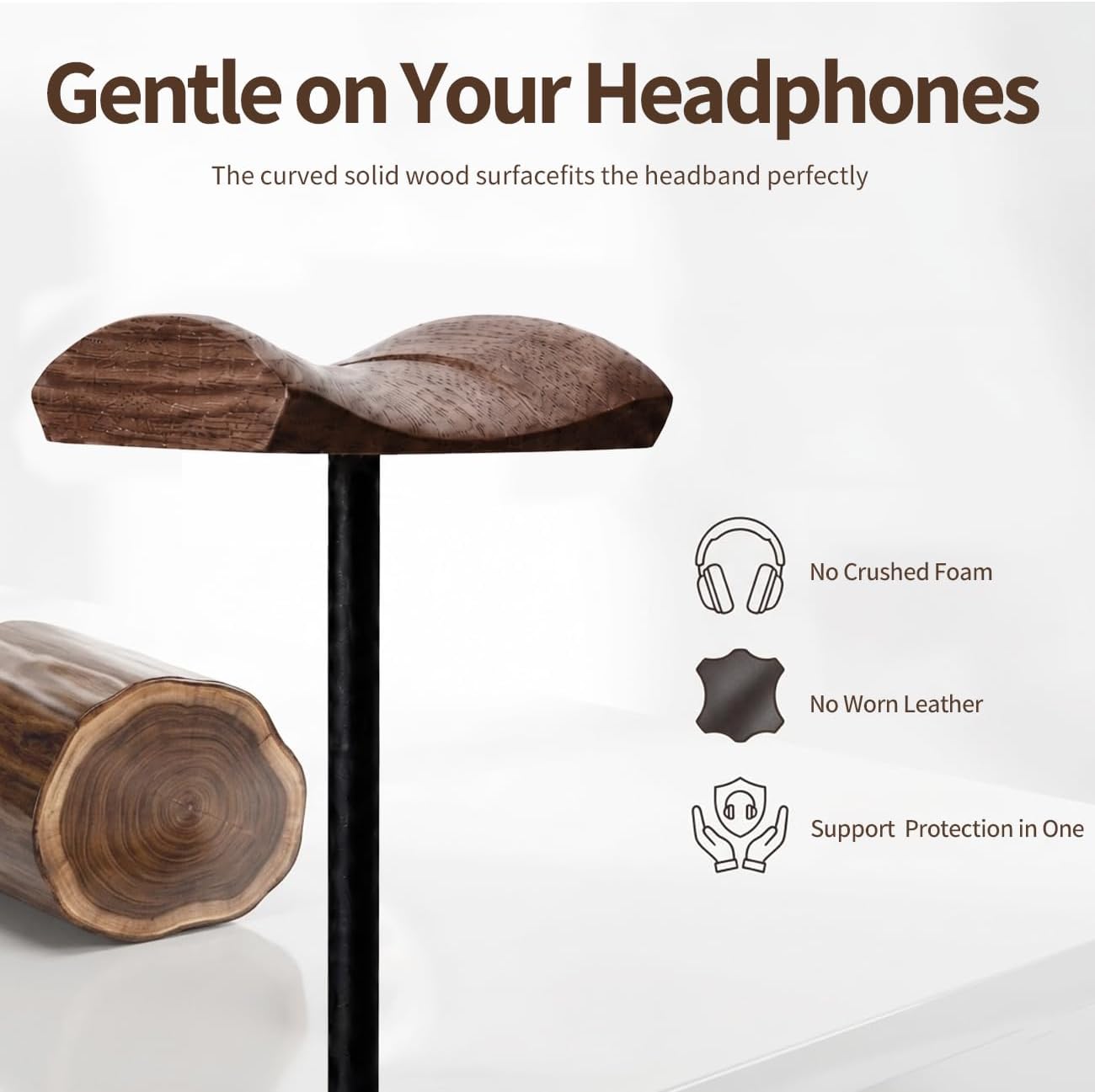 Headphone Holder Stand for Desk, Wood and Metal Headset Hanger Mount Hook Gaming Holder Desktop Earphone Artful Functional Craftsmanship Stand for All Headsets with Solid Wooden Base