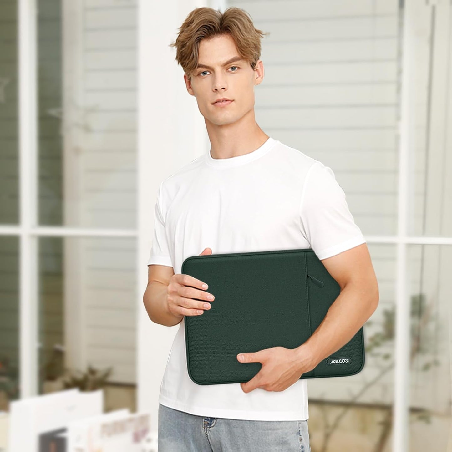 MOSISO Laptop Case 13.3 inch, 13-13.3 inch Laptop Sleeve Compatible with MacBook Air/Pro 13/Pro 14 M5 M4 M3 M2 M1, HP Dell ASUS Lenovo,Polyester Vertical Computer Sleeve Bag with Pocket, Antique Green - Colors A