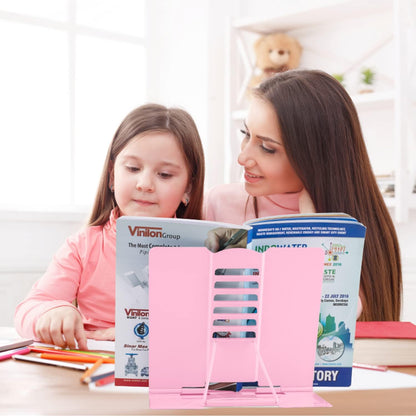 Honagu Book Stand Metal Desk Book Holder, Book Holders for Reading Hands Free, Adjustable Cookbook Documents Holder, Portable Bookstand for Music Books, Textbook, Recipe, Tablet, Ipad (Black)