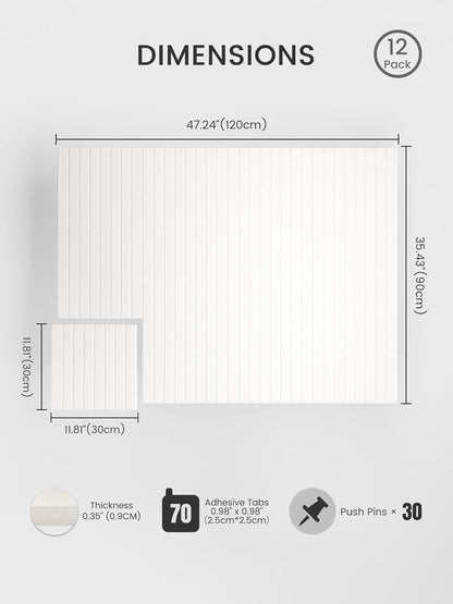 Bumusty Large Cork Board Alternative-48 x 36" Felt Bulletin Board Tiles, with 30 Pushpins, 70 Adhesive Tabs, Fine-Stripe 12-Pack, Cork Boards for Office Push Pin Board Felt Board-Oatmeal