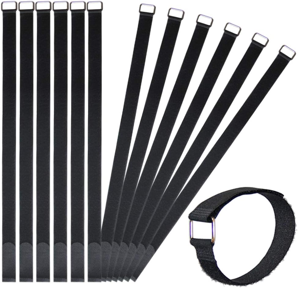 18 inch Extend Cable Strap and Adjustable Securing Strap with Buckle - 12 PCS Reusable Hook and Loop Fastening Nylon Cable Tie Wrap