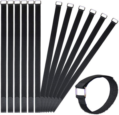 18 inch Extend Cable Strap and Adjustable Securing Strap with Buckle - 12 PCS Reusable Hook and Loop Fastening Nylon Cable Tie Wrap