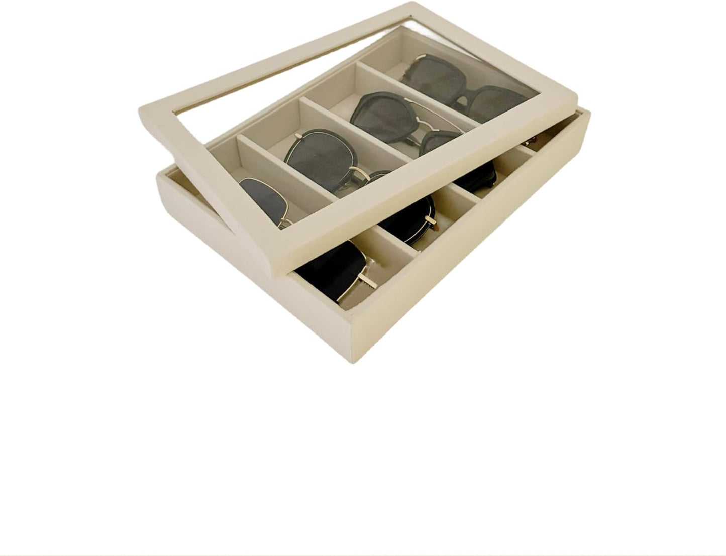 Velvet Sunglasses Organizer Tray 4 Slot, Stackable Eyewear & Glasses Display Case, Premium Beige Velvet, Scratch-Free Lining, Drawer Insert for Dressing Table Vanity Home Retail Trade Show