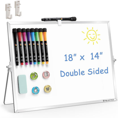 TSJ OFFICE Small White Board - 12 X 16 Inches Small Magnetic Dry Erase Board with Hooks for Wall, Desktop Whiteboard Stand 360 Degrees Revolving Double Sided for Office, Home, School, Silver