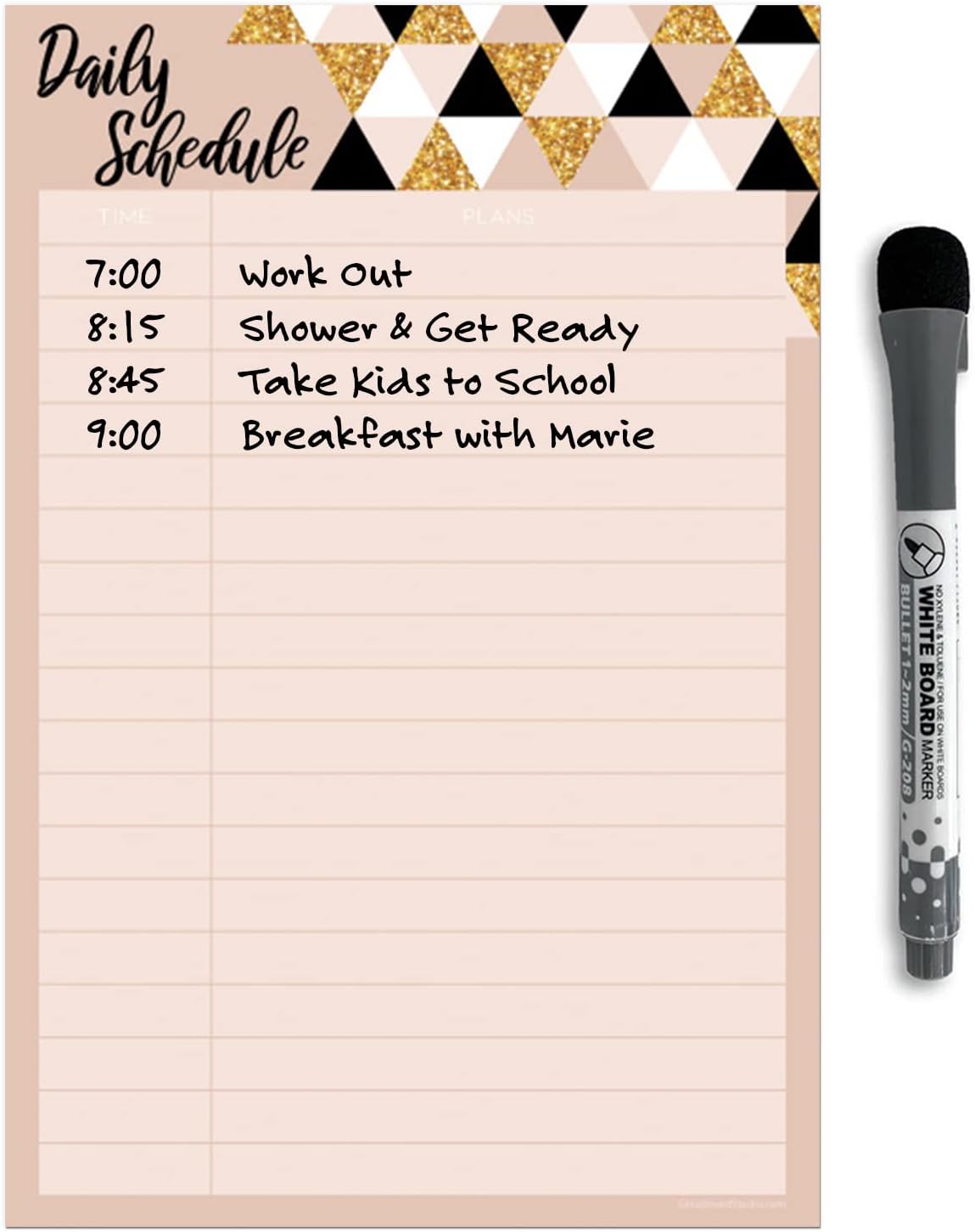 Dry Erase Daily Schedule Planner Sticker Decal by Glassboard Studio | Removable & Reusable | Magnetic Fine-Tip Marker Included (9 x 12 inches, White)