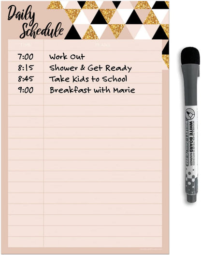 Dry Erase Daily Schedule Planner Sticker Decal by Glassboard Studio | Removable & Reusable | Magnetic Fine-Tip Marker Included (9 x 12 inches, White)