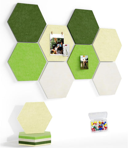 8 Pack Hexagon Felt Bulletin Board Tiles - 12" Large Thick Pin Board for Walls with 30 Push Pins, DIY Boards for Office Home School Decor, Aesthetic Hex Cork Board Alternative