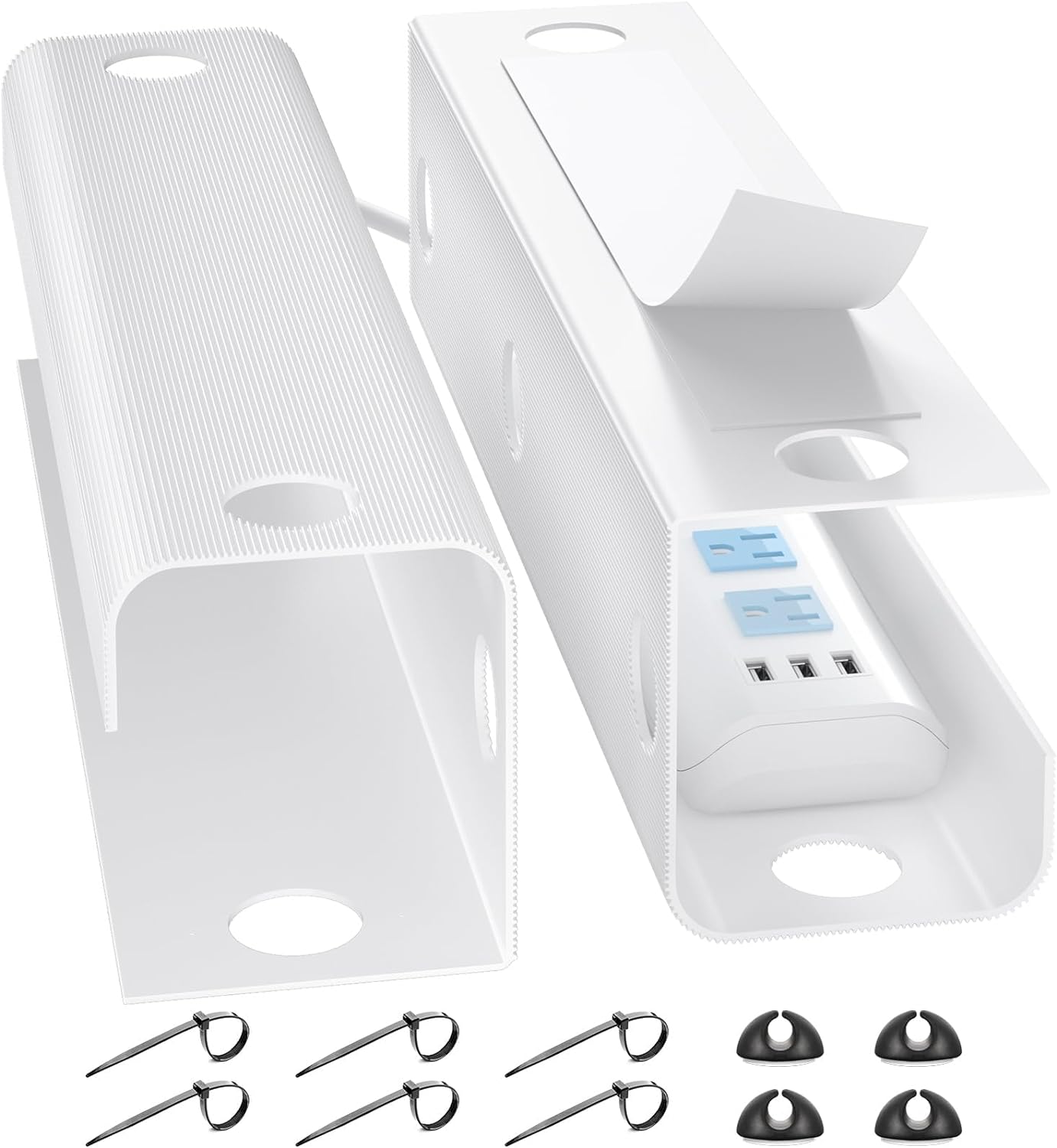 Yecaye 2 Pack Cable Management Under Desk, 31.5 in Under Desk Cable Management Tray,Cord Hider,Cord Organizer, No Screw Wire Management for Office and Home, Black