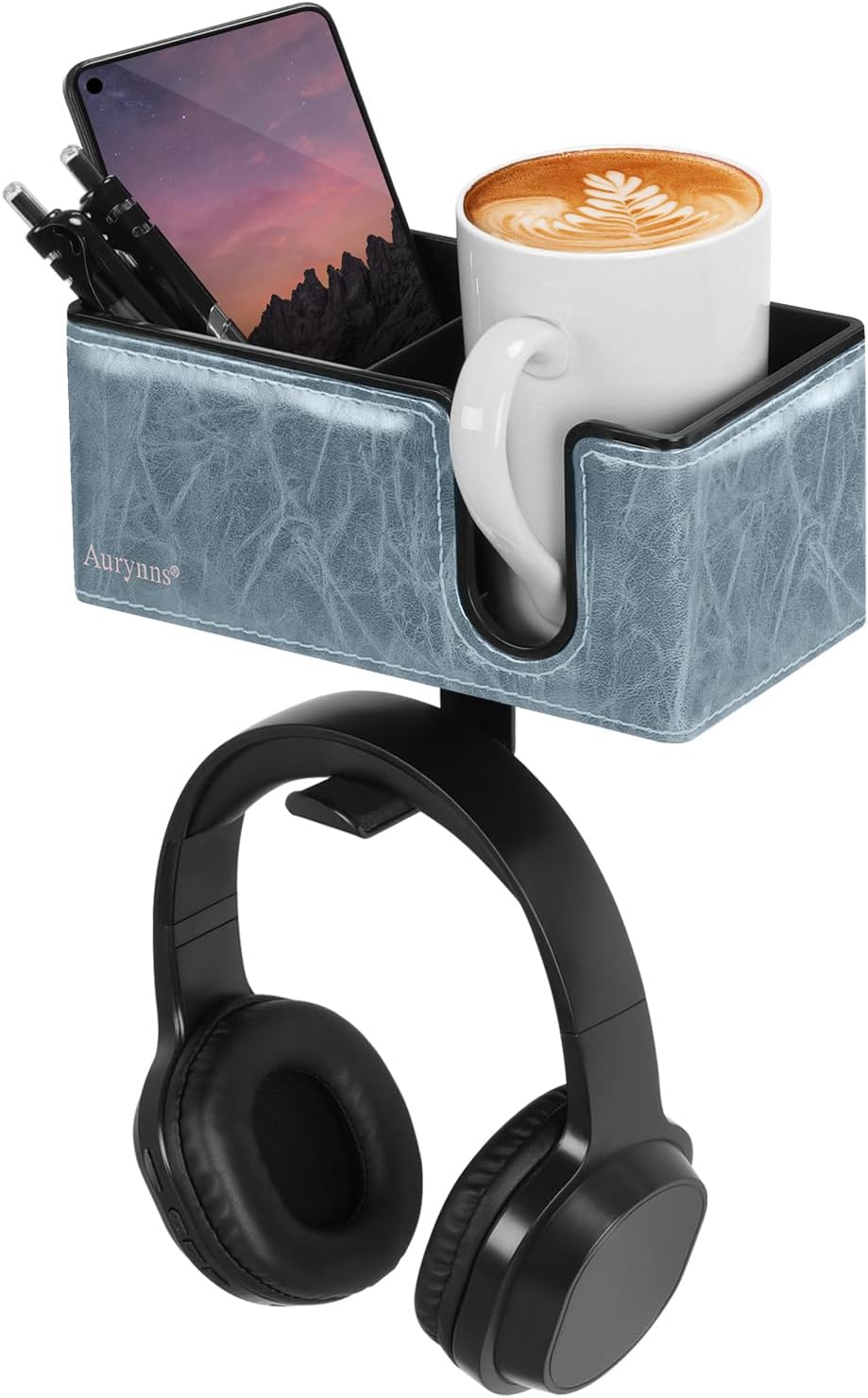Desk Cup Holder Clip on Pen Holder Headphone Hanger Headset Stand Rotatable Clamp Hook Under Desk (Black)