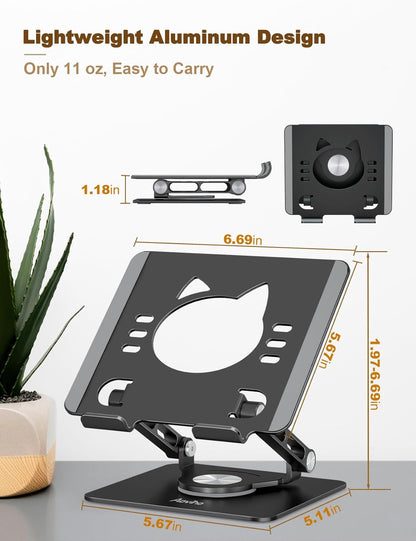Aoviho Tablet Stand 360° Rotating Aluminum Holder - Adjustable, Portable & Foldable Monitors Stand for iPads, Compatible with 4-13.3" Tablets, Purple
