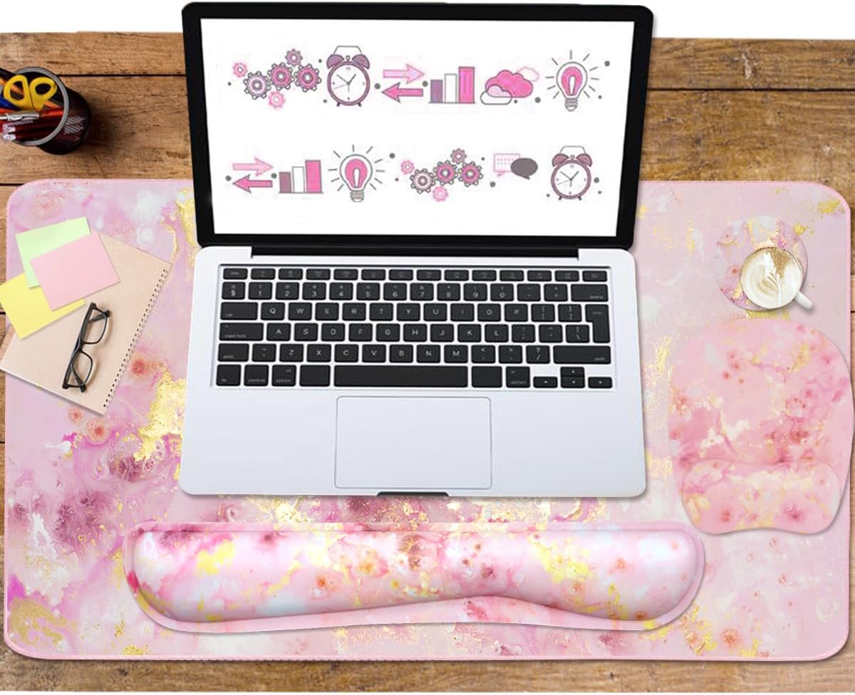 WB WEIRDBEAST Keyboard Wrist Rest Large Mouse Pad Wrist Support for Computer, 4 in 1 Memory Foam Keyboard Pad Desk Mat Ergonomic Hand Rest Wrist Cushion for Home Office Gaming-Pink