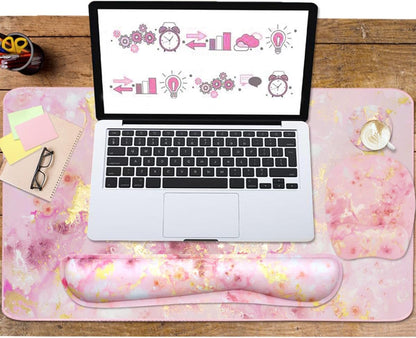 WB WEIRDBEAST Keyboard Wrist Rest Large Mouse Pad Wrist Support for Computer, 4 in 1 Memory Foam Keyboard Pad Desk Mat Ergonomic Hand Rest Wrist Cushion for Home Office Gaming-Pink