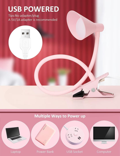 Clip on Light LED Reading Light for Books in Bed, Eye Care Dimmable Reading Lamp 3 Color & 10 Brightness Levels Flexible Clip on Lamp Reading Light for Bed Headboard Bedside Dorm Desk Table - Black