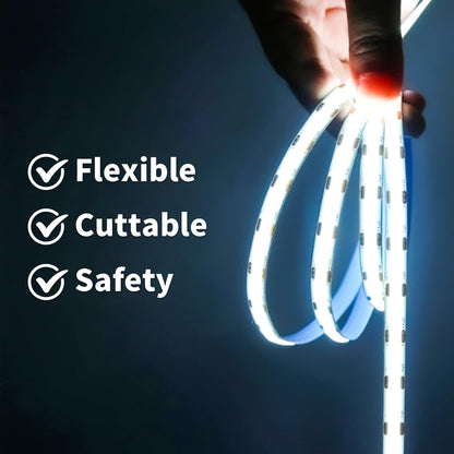 32.8FT/10M Blue COB LED Strip Light, 3200LEDS LED Tape Lights, High Bright CRI93+ Flexible Dimmable Light Strip for Bedroom TV Backlight Monitor Gaming Room Bar Decor(with Plug)