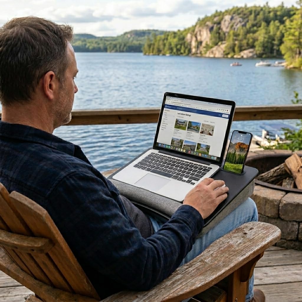 LAPGEAR Portable Laptop Lap Desk with Pillow Cushion, Anti-Slip Strip, Tablet or Phone Storage Slot, Pen and Pencil Pocket, and Wrist Rest - Espresso Woodgrain - Fits 15.6" Laptops - Style No. 91342
