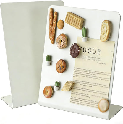 2 Pack Desk Magnetic Bulletin Board Metal Tabletop Memo Souvenir/Photos Display Board Magnet Display Stand for Home School Kitchen Office (2, White, ARC)