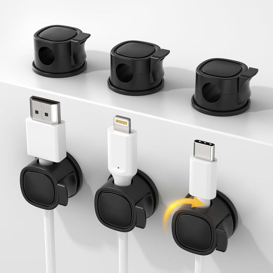 INCHOR Rotatable Cord Organizer 6Pack, Spring Cable Clips With Clasp Lock, No-Residue Adhesive Cable Organizer, Cord Holder for Nightstand Car Home Office (Black)