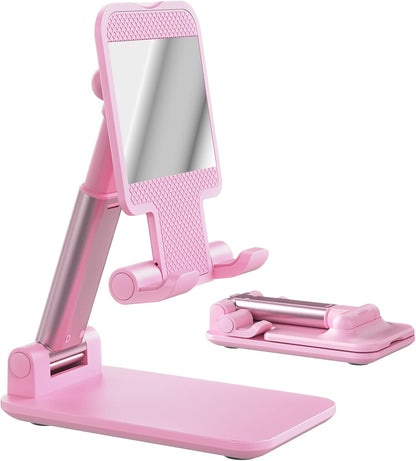 Phone Stand, PhoneHolder for Desk Anti-Slip Cute OfficeAccessories Forldable Cell PhoneHolder Compatible with iPhones, AllMobile Phones, White-Silver, Pro
