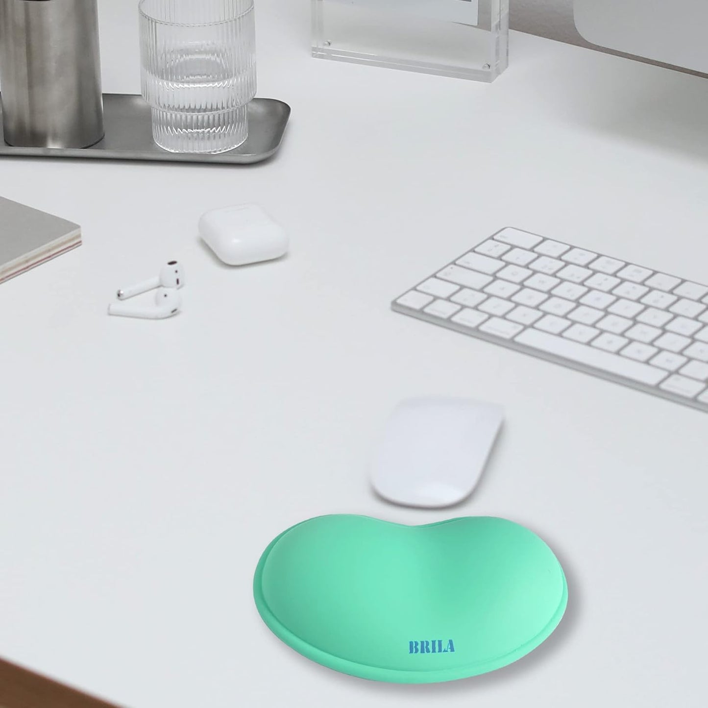 BRILA Ergonomic Silicone Mouse Wrist Rest, Cooling Silica Gel PU Leather Mouse Wrist Support Pad for Office Work and Laptop Computer Gaming