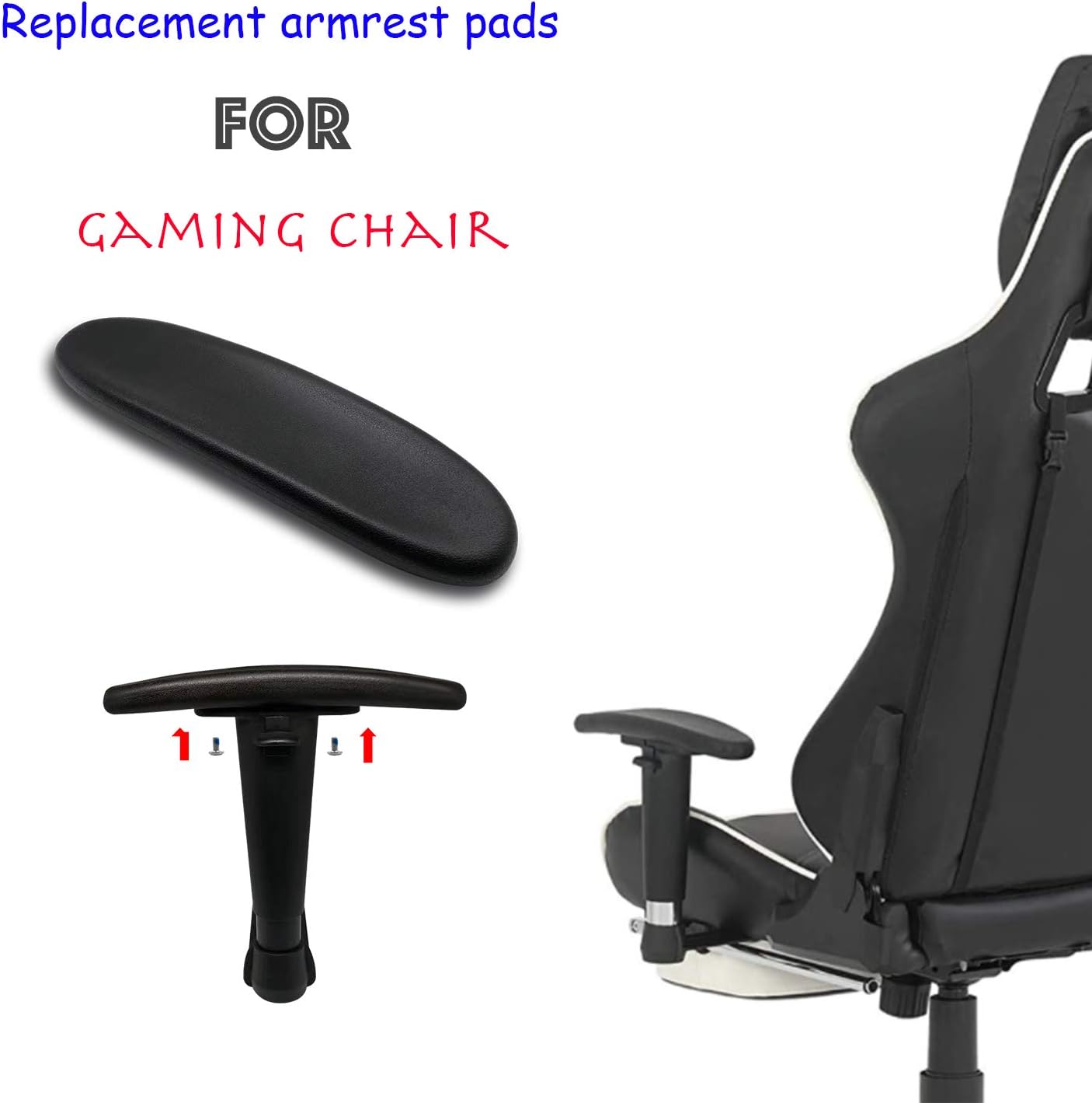 MYFUNSHOP Gaming Chair Replacement Armrest Arm Pads Universal Soft PU Office Chair Replacement Parts(1 Pair) Black