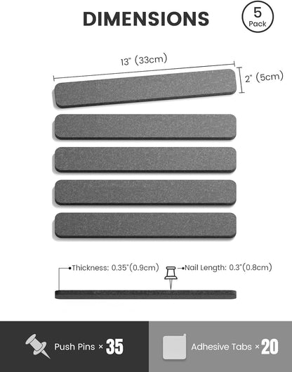 Fluxynara Cork Board Alternative Felt Strip Board 8-Pack 13"x2", Office Pin Board with 50 Push Pins, Adhesive Install for Bedroom Door & Home Office(Linen Dusk)