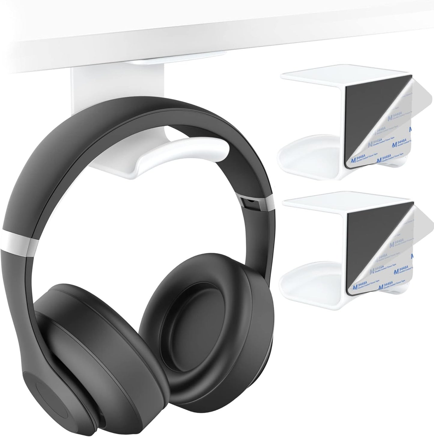 HomeMount Under Desk Headphone Hook - Adhesive Headphone Stand Hanger for Desk - White