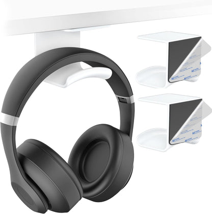 HomeMount Under Desk Headphone Hook - Adhesive Headphone Stand Hanger for Desk - White