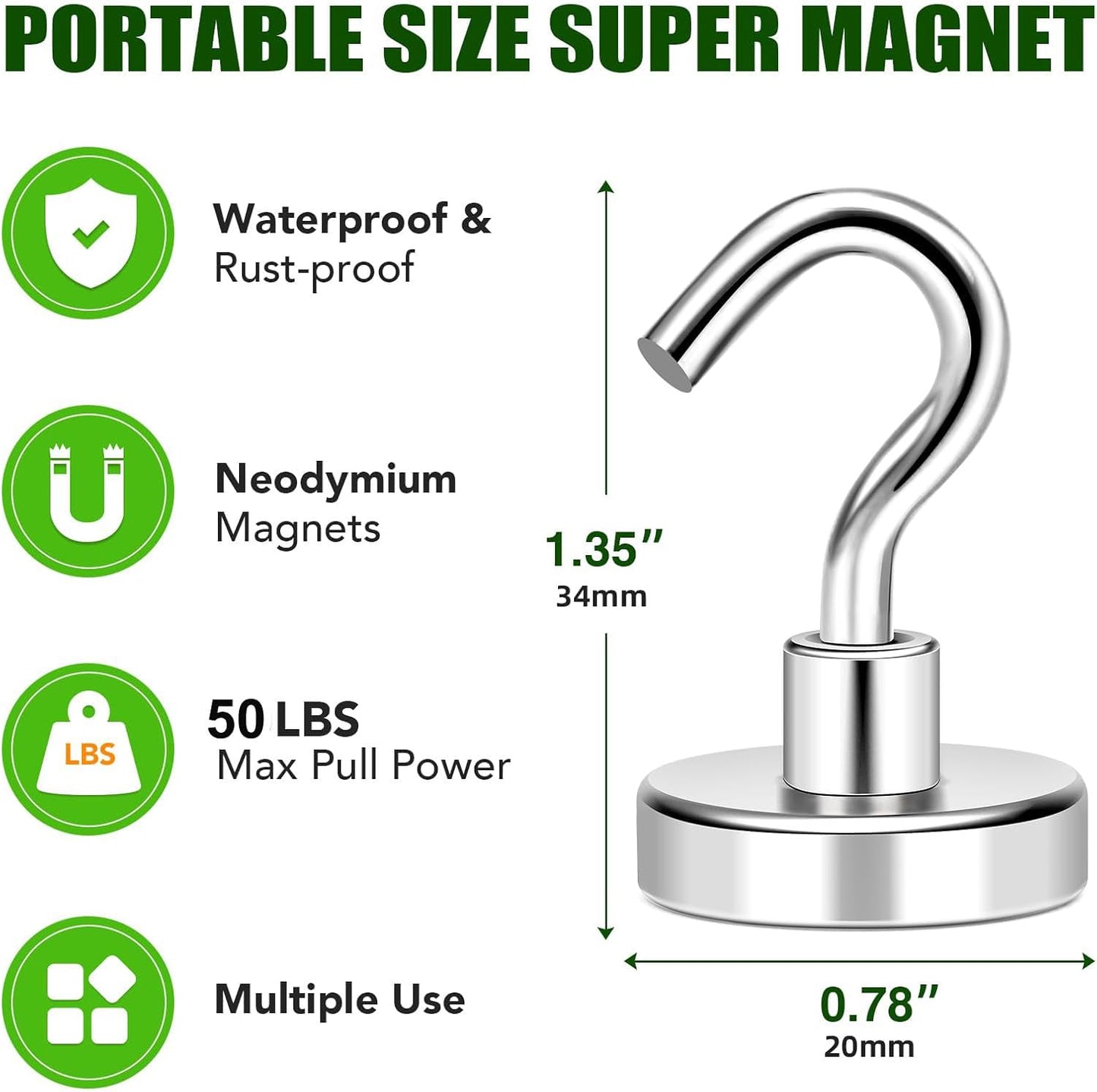 MIKEDE Black Magnetic Hooks 85Lbs Heavy Duty Earth Magnets with Hooks for Cruise Cabin Strong Magnet Hooks for Hanging Super Metal Magnetic Hanger for Grill Fridge Kitchen - Pack of 10