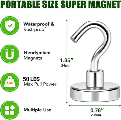 MIKEDE Black Magnetic Hooks 85Lbs Heavy Duty Earth Magnets with Hooks for Cruise Cabin Strong Magnet Hooks for Hanging Super Metal Magnetic Hanger for Grill Fridge Kitchen - Pack of 10