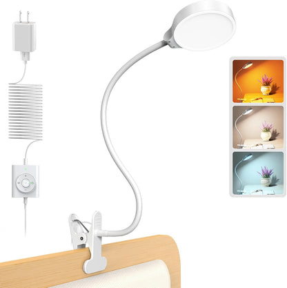 Glocusent 5W Clip on Light, 36LED Eye Caring Reading Light for Bed, 3 Colors & 5 Brightness Clip on Lamp with Adapter, Perfect Reading Light for Bed with Clamp/Bunk Bed/Headboard/Table/Desk